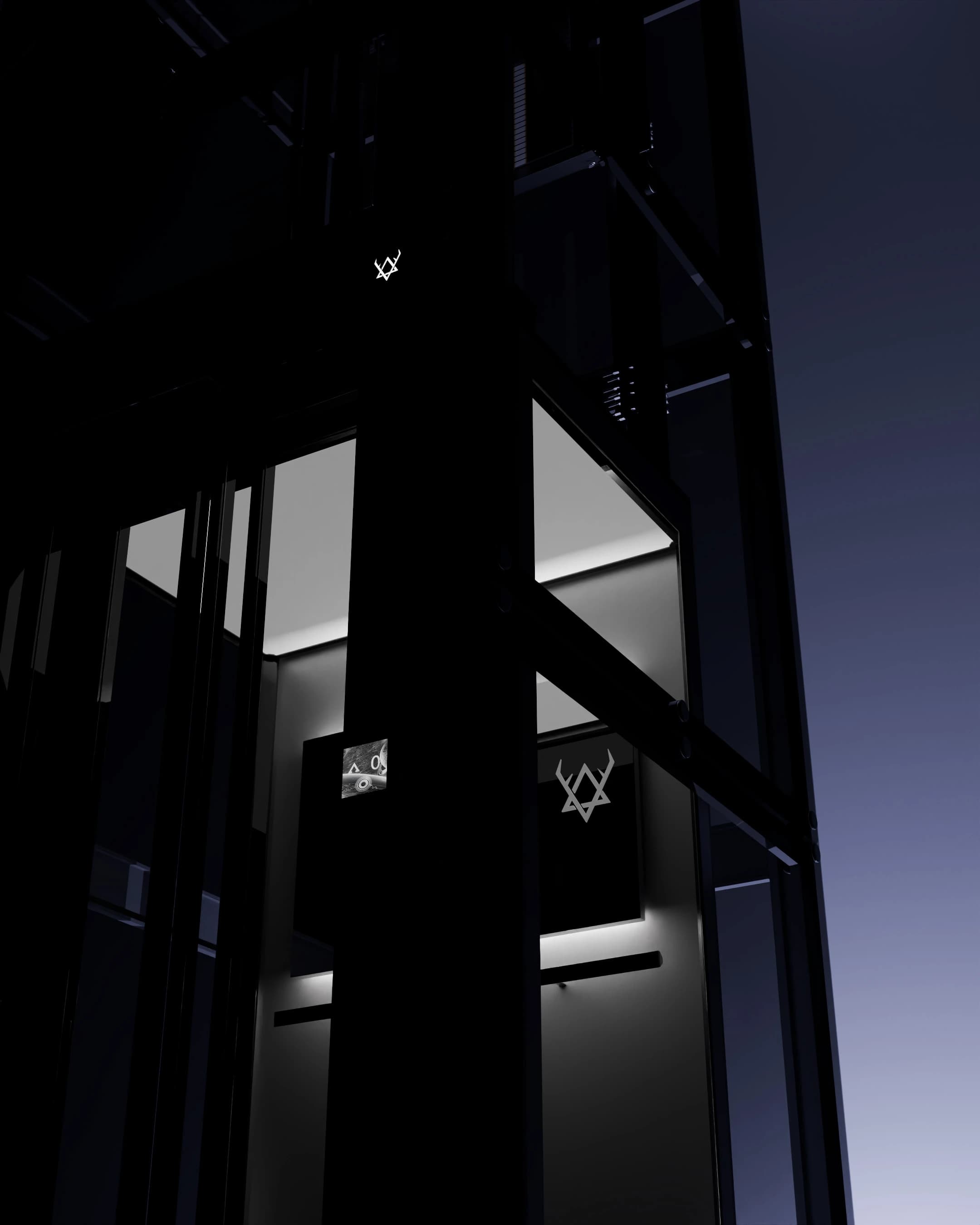 Vitro glass elevator shaft